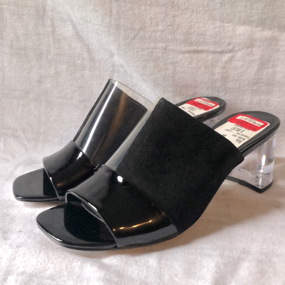 $168 New Botkier New York Decker high heel black suede slides women’s size 8